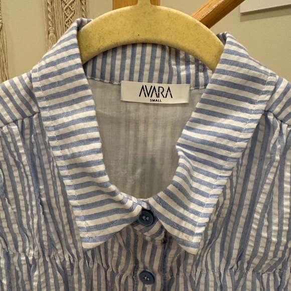 Avara Blue & White Stripe Sleeveless Cotton Button Front Shirt Dress Size Small - Picture 2 of 5